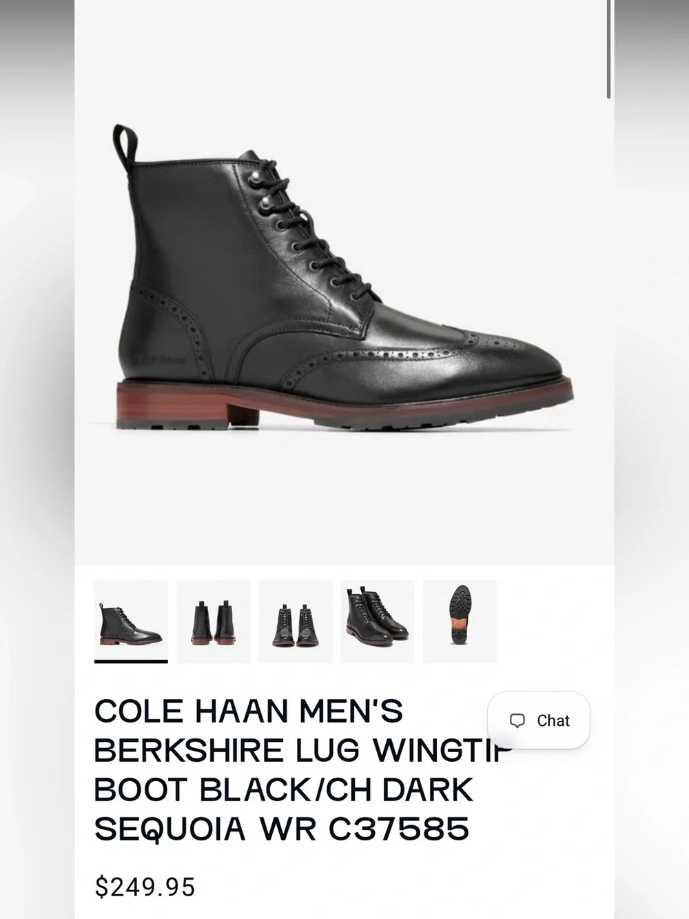 Cole Haan Black Leather Brogue Chukka Boot with Brown Sole